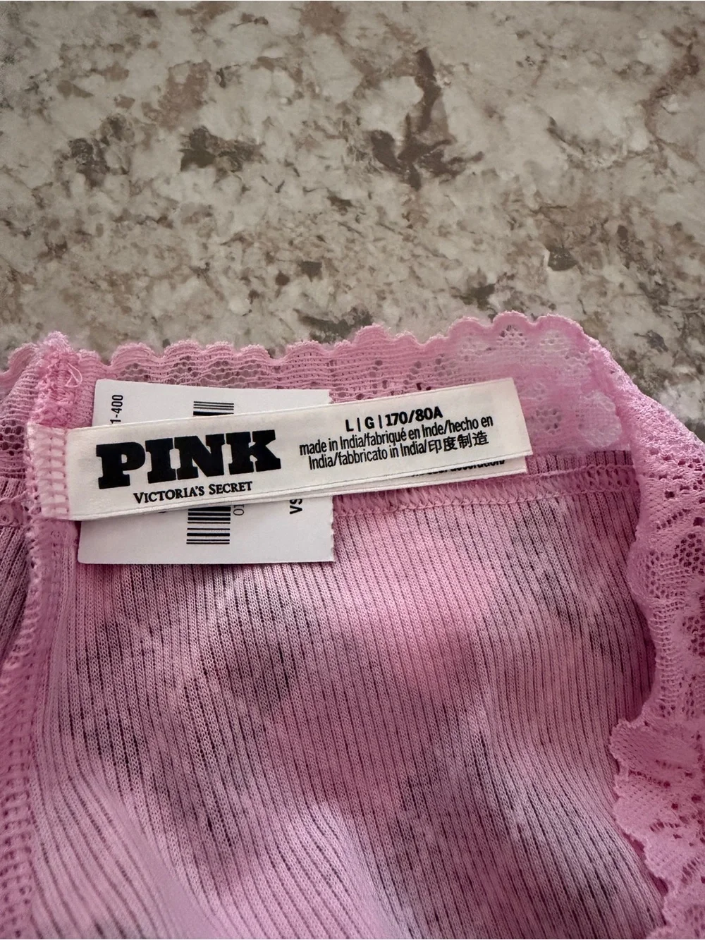 VS PINK Lace Trim Cotton Cheeky Christmas Panty Plaid NWT Large
